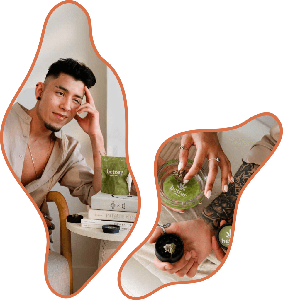 A relaxed Better Cannabis customer at home with products